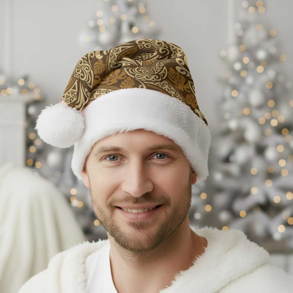 Brown Gold Monstera Christmas Santa Hat Polynesian Tribal Pattern - Polynesian Pride