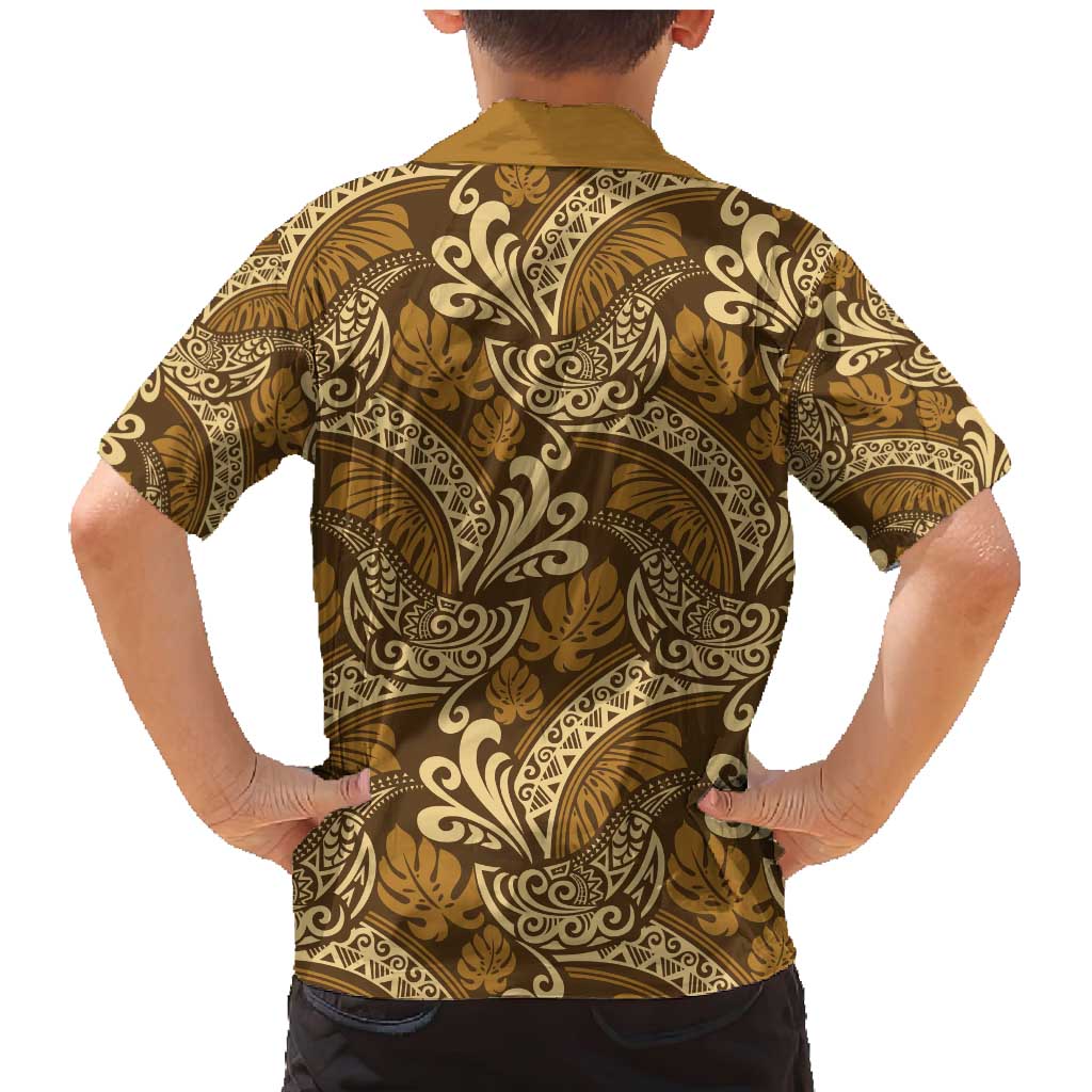 Brown Gold Monstera Family Matching Mermaid Dress and Hawaiian Shirt Polynesian Tribal Pattern LT01 - Polynesian Pride