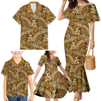 Brown Gold Monstera Family Matching Mermaid Dress and Hawaiian Shirt Polynesian Tribal Pattern LT01 - Polynesian Pride
