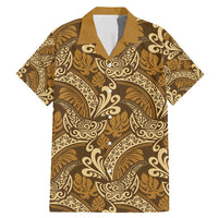 Brown Gold Monstera Family Matching Mermaid Dress and Hawaiian Shirt Polynesian Tribal Pattern LT01 Dad's Shirt - Short Sleeve Gold - Polynesian Pride