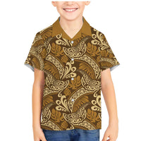 Brown Gold Monstera Family Matching Mermaid Dress and Hawaiian Shirt Polynesian Tribal Pattern LT01 Son's Shirt Gold - Polynesian Pride