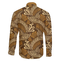 Brown Gold Monstera Family Matching Off The Shoulder Long Sleeve Dress and Hawaiian Shirt Polynesian Tribal Pattern LT01 - Polynesian Pride