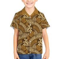 Brown Gold Monstera Family Matching Off Shoulder Maxi Dress and Hawaiian Shirt Polynesian Tribal Pattern - Polynesian Pride