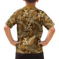 Brown Gold Monstera Family Matching Off Shoulder Short Dress and Hawaiian Shirt Polynesian Tribal Pattern - Polynesian Pride