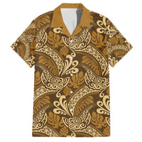 Brown Gold Monstera Family Matching Puletasi and Hawaiian Shirt Polynesian Tribal Pattern - Polynesian Pride