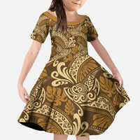 Brown Gold Monstera Family Matching Summer Maxi Dress and Hawaiian Shirt Polynesian Tribal Pattern - Polynesian Pride