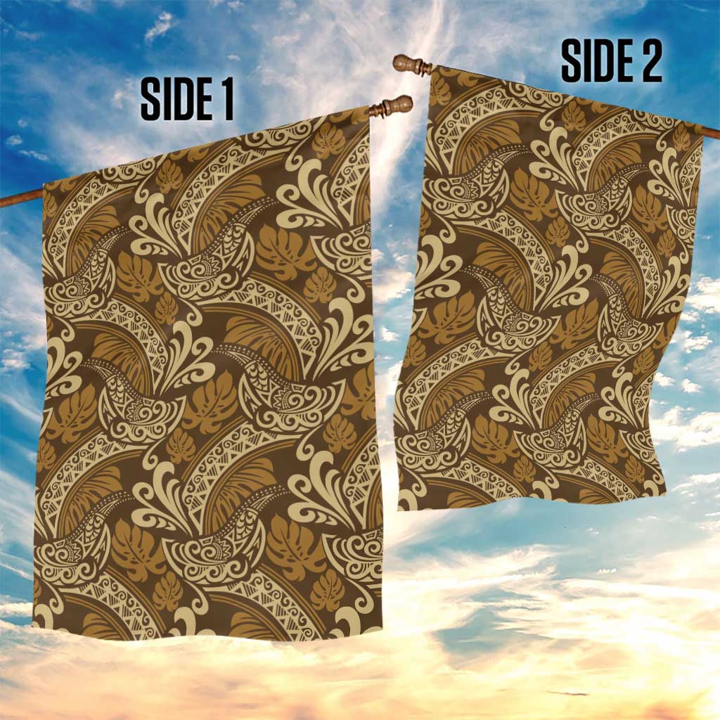 Brown Gold Monstera Garden Flag Polynesian Tribal Pattern - Polynesian Pride