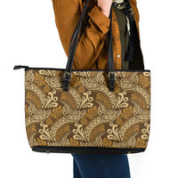 Brown Gold Monstera Leather Tote Bag Polynesian Tribal Pattern - Polynesian Pride