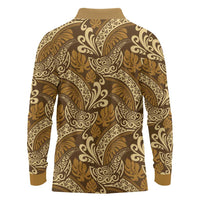 Brown Gold Monstera Long Sleeve Polo Shirt Polynesian Tribal Pattern LT01 - Polynesian Pride