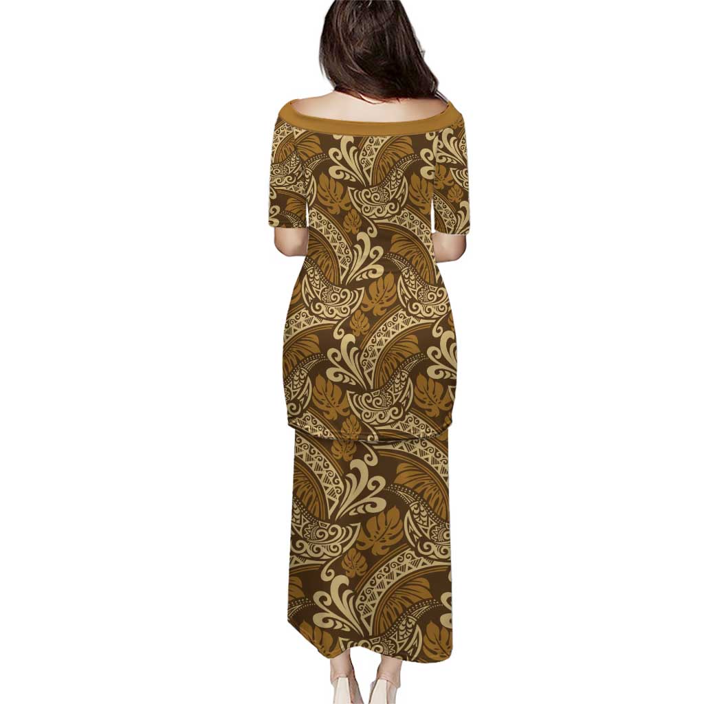 Brown Gold Monstera Puletasi Polynesian Tribal Pattern - Polynesian Pride