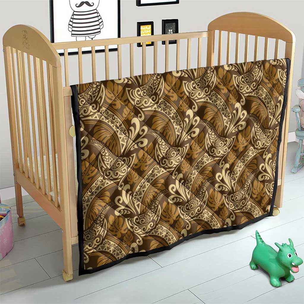 Brown Gold Monstera Quilt Polynesian Tribal Pattern - Polynesian Pride