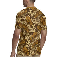 Brown Gold Monstera Rugby Jersey Polynesian Tribal Pattern - Polynesian Pride