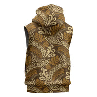 Brown Gold Monstera Sleeveless Zip Hoodie Polynesian Tribal Pattern - Polynesian Pride