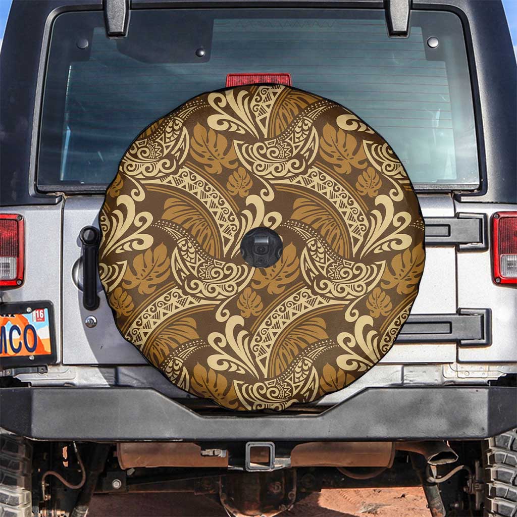 Brown Gold Monstera Spare Tire Cover Polynesian Tribal Pattern LT01 Gold - Polynesian Pride