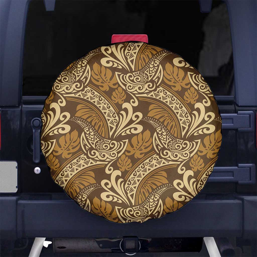 Brown Gold Monstera Spare Tire Cover Polynesian Tribal Pattern LT01 No hole Gold - Polynesian Pride