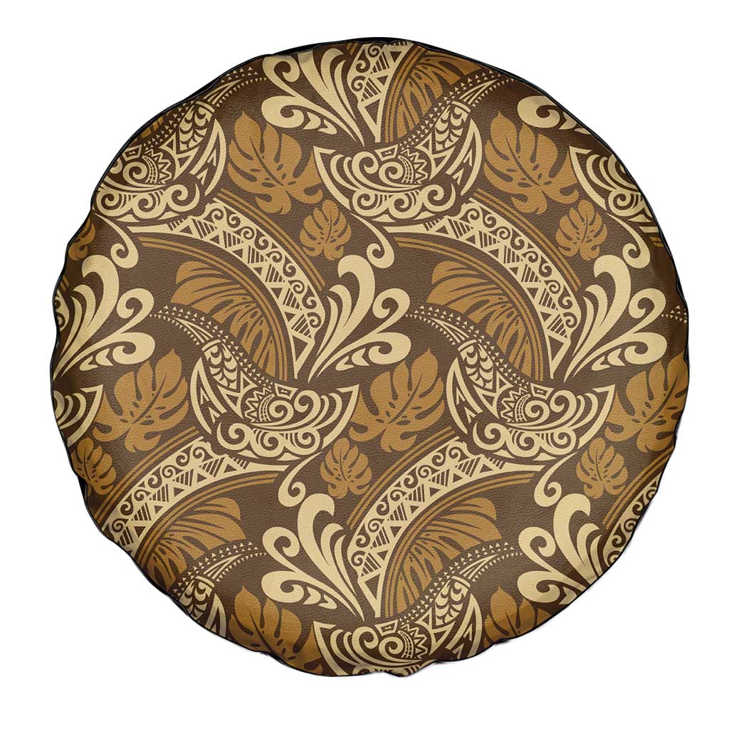 Brown Gold Monstera Spare Tire Cover Polynesian Tribal Pattern LT01 - Polynesian Pride