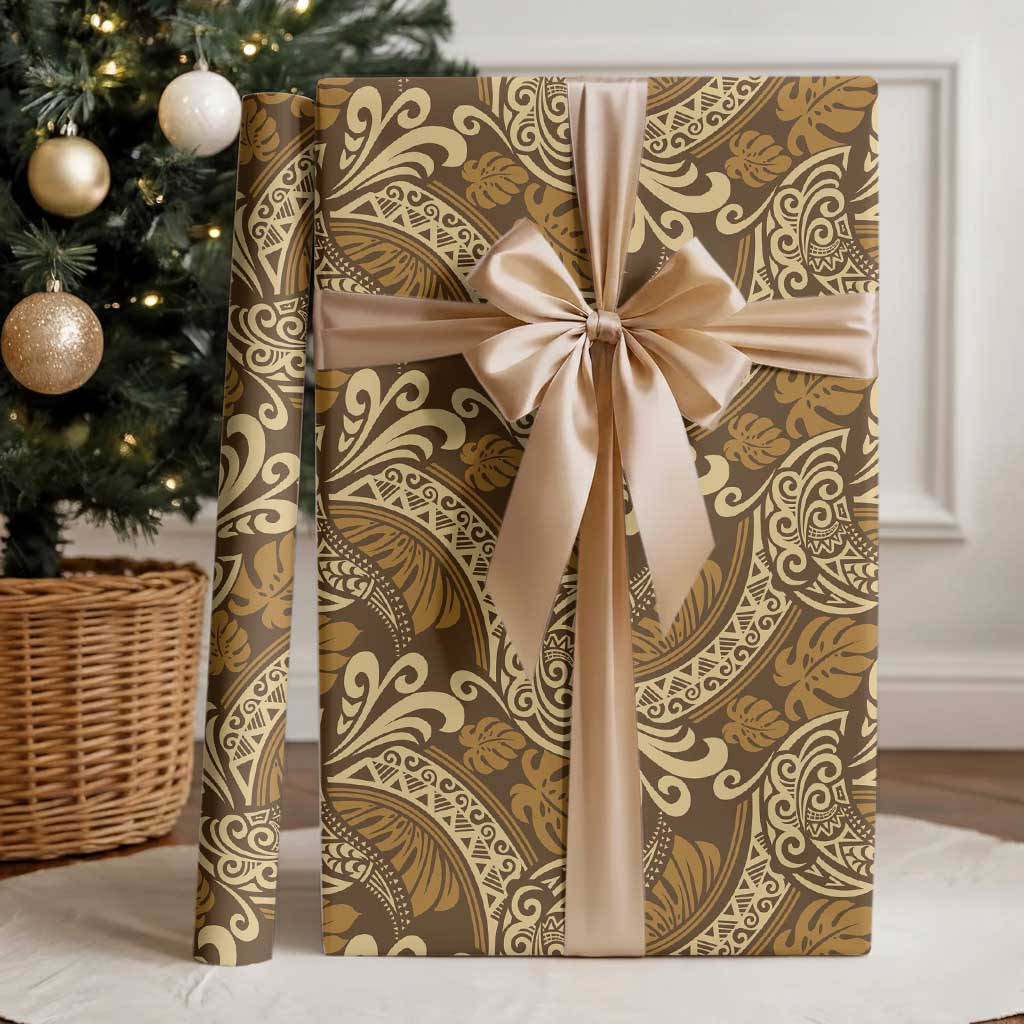 Brown Gold Monstera Wrapping Paper Polynesian Tribal Pattern - Polynesian Pride