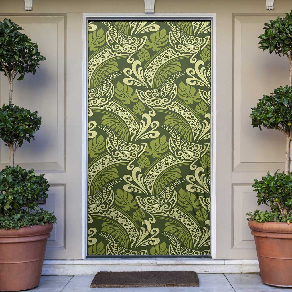 Olive Green Monstera Door Cover Polynesian Tribal Pattern LT01 Green - Polynesian Pride