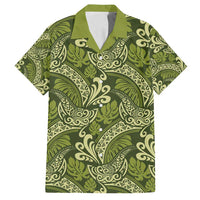 Olive Green Monstera Family Matching Long Sleeve Bodycon Dress and Hawaiian Shirt Polynesian Tribal Pattern - Polynesian Pride