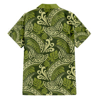 Olive Green Monstera Family Matching Long Sleeve Bodycon Dress and Hawaiian Shirt Polynesian Tribal Pattern - Polynesian Pride
