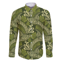 Olive Green Monstera Family Matching Tank Maxi Dress and Hawaiian Shirt Polynesian Tribal Pattern - Polynesian Pride