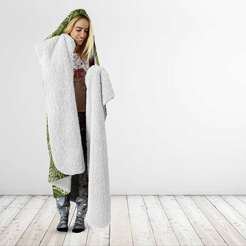 Olive Green Monstera Hooded Blanket Polynesian Tribal Pattern - Polynesian Pride