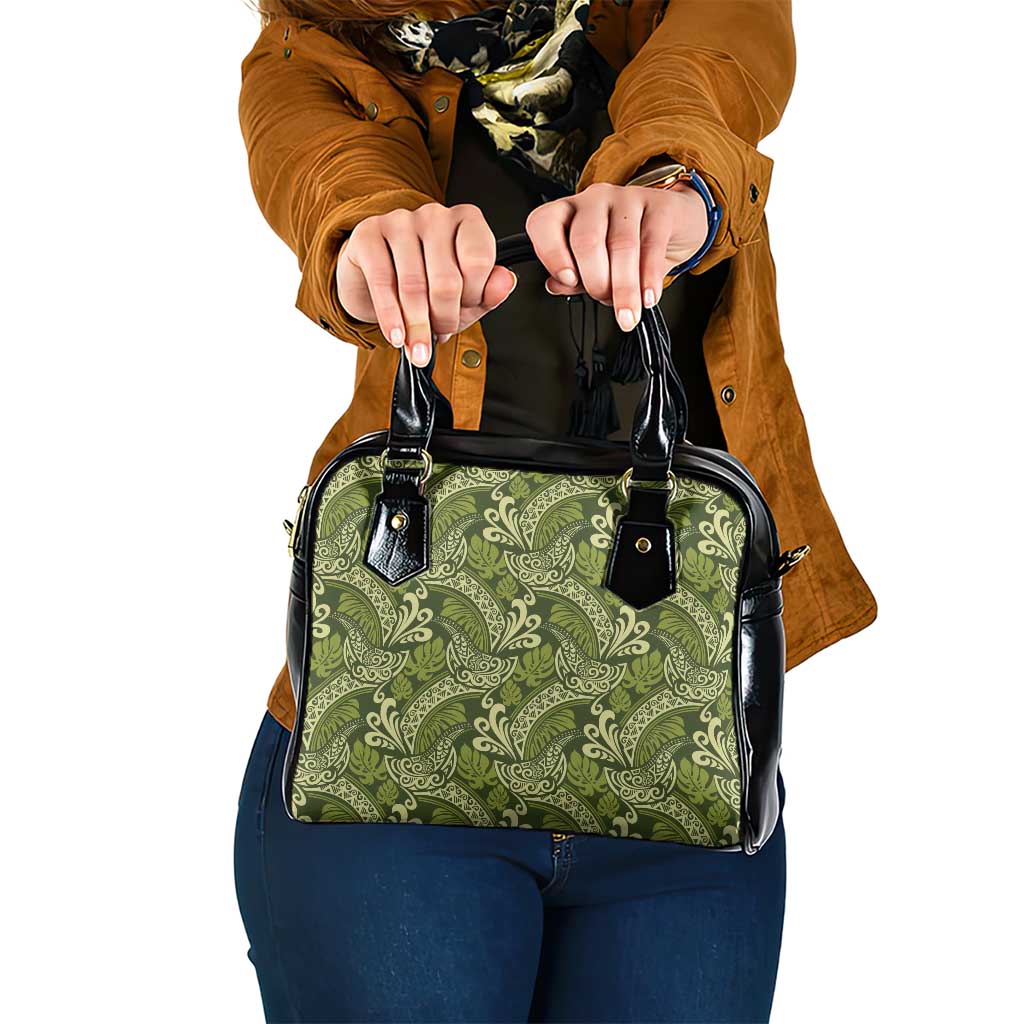 Olive Green Monstera Shoulder Handbag Polynesian Tribal Pattern LT01 One Size Green - Polynesian Pride