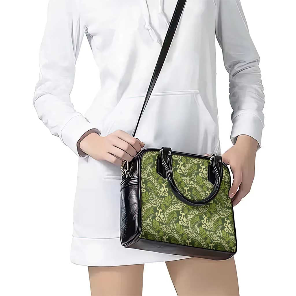 Olive Green Monstera Shoulder Handbag Polynesian Tribal Pattern - Polynesian Pride