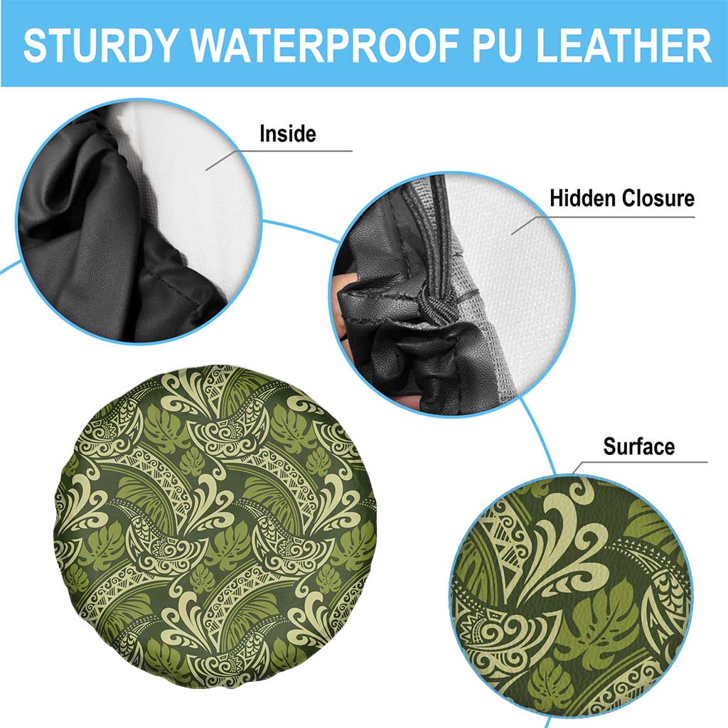 Olive Green Monstera Spare Tire Cover Polynesian Tribal Pattern - Polynesian Pride