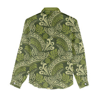 Olive Green Monstera Women Casual Shirt Polynesian Tribal Pattern LT01 - Polynesian Pride