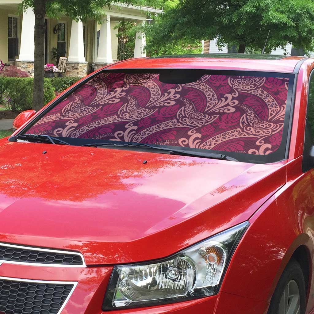 Sweet Pink Monstera Auto Sun Shade Polynesian Tribal Pattern - Polynesian Pride
