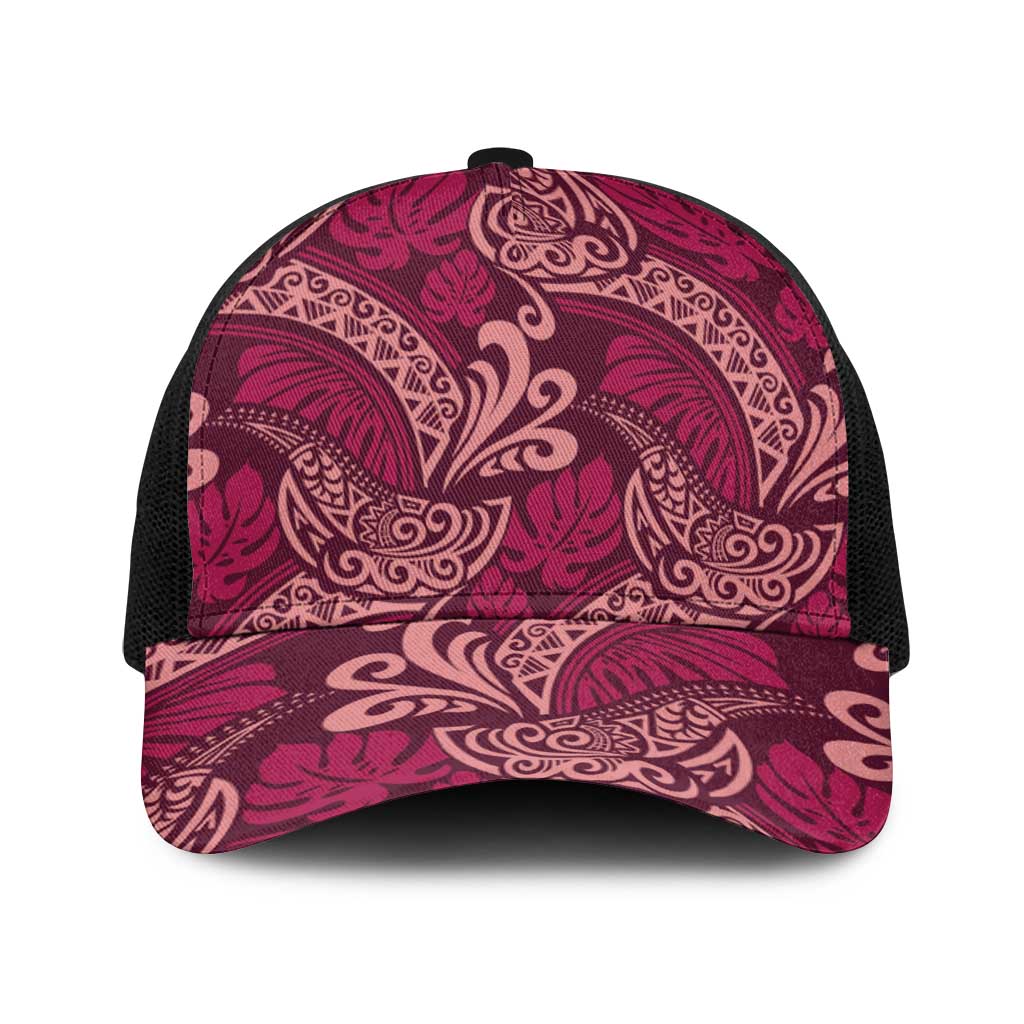 Sweet Pink Monstera Baseball Net Cap Polynesian Tribal Pattern - Polynesian Pride