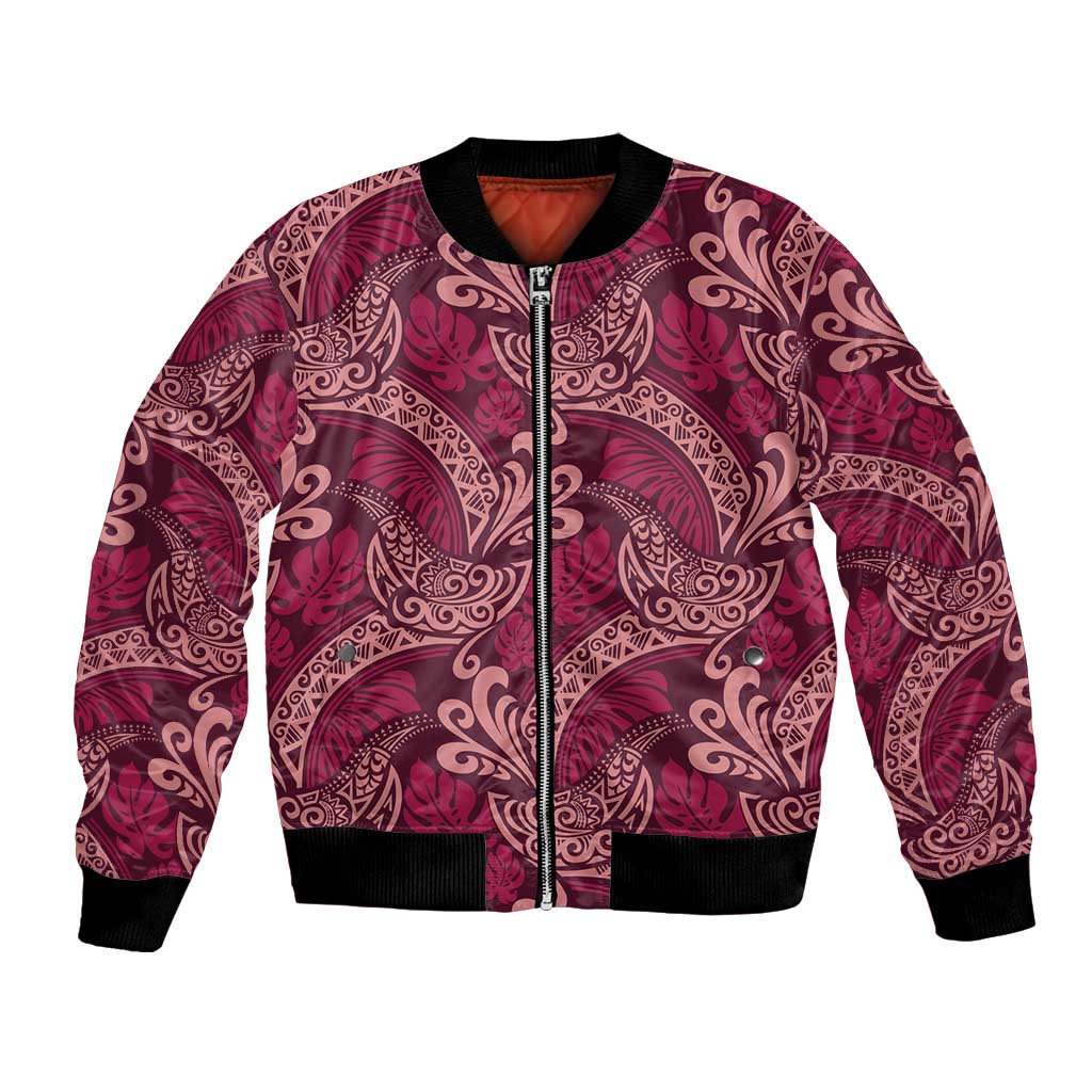 Sweet Pink Monstera Bomber Jacket Polynesian Tribal Pattern LT01 Unisex Pink - Polynesian Pride