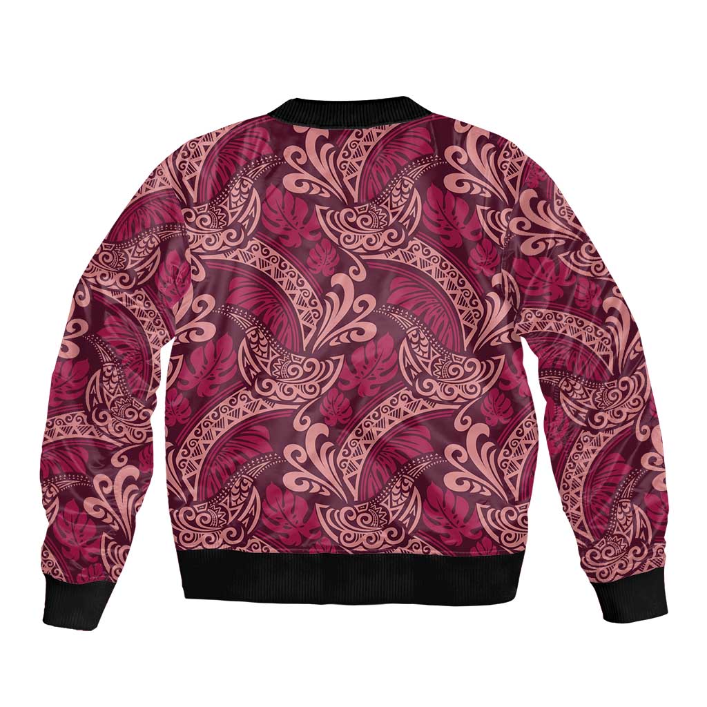 Sweet Pink Monstera Bomber Jacket Polynesian Tribal Pattern LT01 - Polynesian Pride