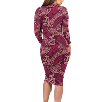 Sweet Pink Monstera Family Matching Long Sleeve Bodycon Dress and Hawaiian Shirt Polynesian Tribal Pattern LT01 - Polynesian Pride