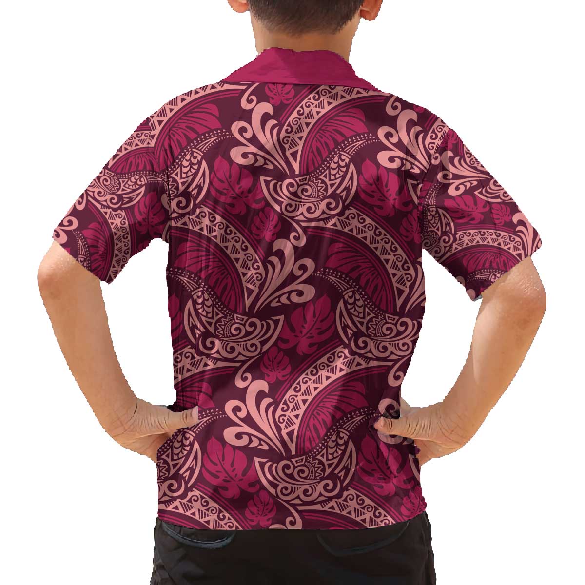 Sweet Pink Monstera Family Matching Off The Shoulder Long Sleeve Dress and Hawaiian Shirt Polynesian Tribal Pattern LT01 - Polynesian Pride