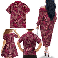 Sweet Pink Monstera Family Matching Off The Shoulder Long Sleeve Dress and Hawaiian Shirt Polynesian Tribal Pattern LT01 - Polynesian Pride