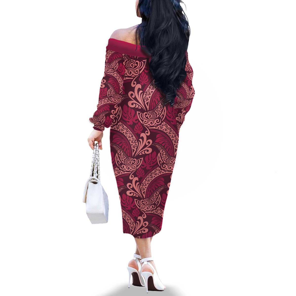 Sweet Pink Monstera Family Matching Off The Shoulder Long Sleeve Dress and Hawaiian Shirt Polynesian Tribal Pattern LT01 - Polynesian Pride
