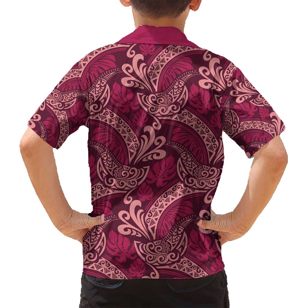 Sweet Pink Monstera Family Matching Tank Maxi Dress and Hawaiian Shirt Polynesian Tribal Pattern LT01 - Polynesian Pride