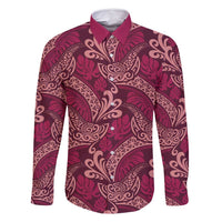Sweet Pink Monstera Family Matching Tank Maxi Dress and Hawaiian Shirt Polynesian Tribal Pattern LT01 Dad's Shirt - Long Sleeve Pink - Polynesian Pride