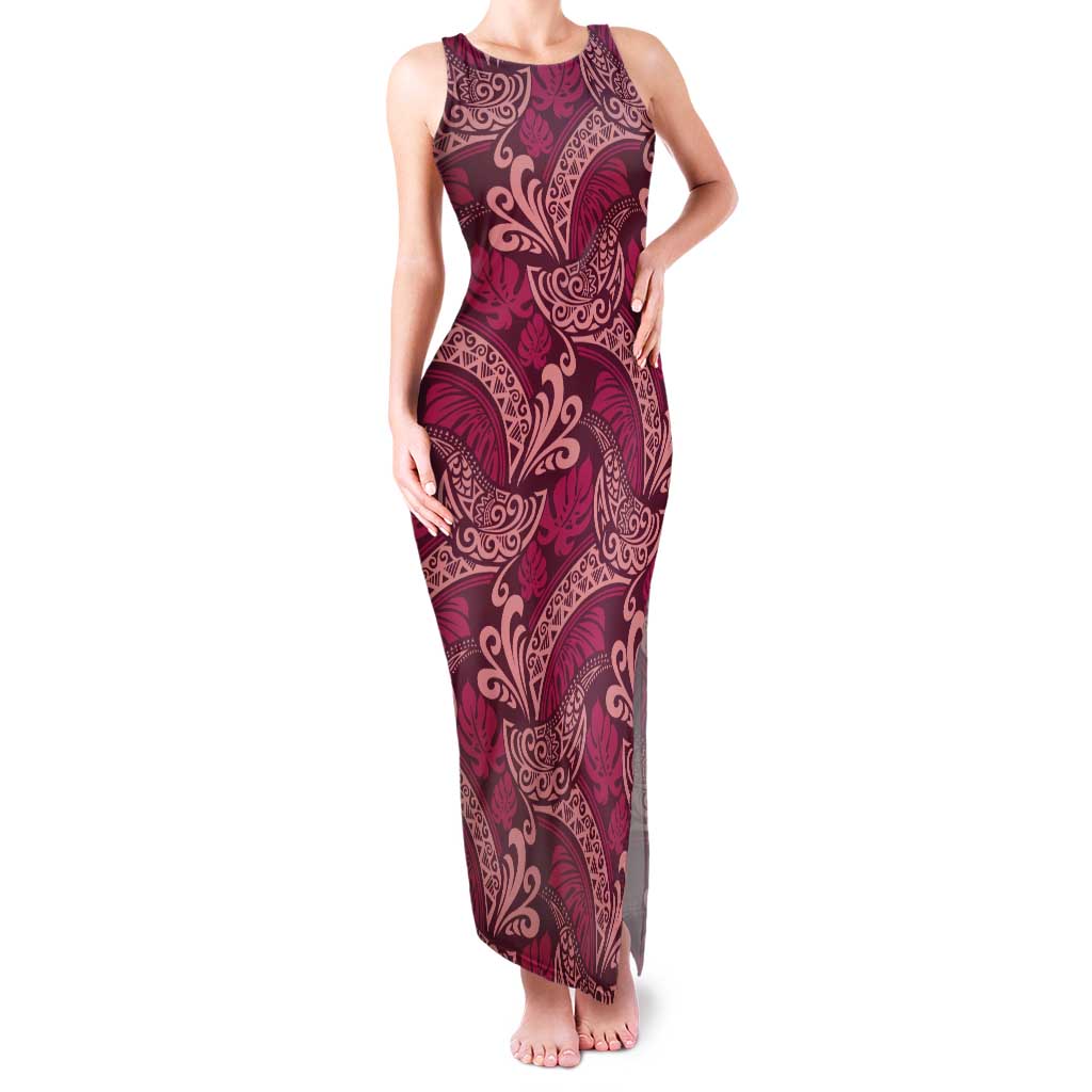 Sweet Pink Monstera Family Matching Tank Maxi Dress and Hawaiian Shirt Polynesian Tribal Pattern LT01 Mom's Dress Pink - Polynesian Pride