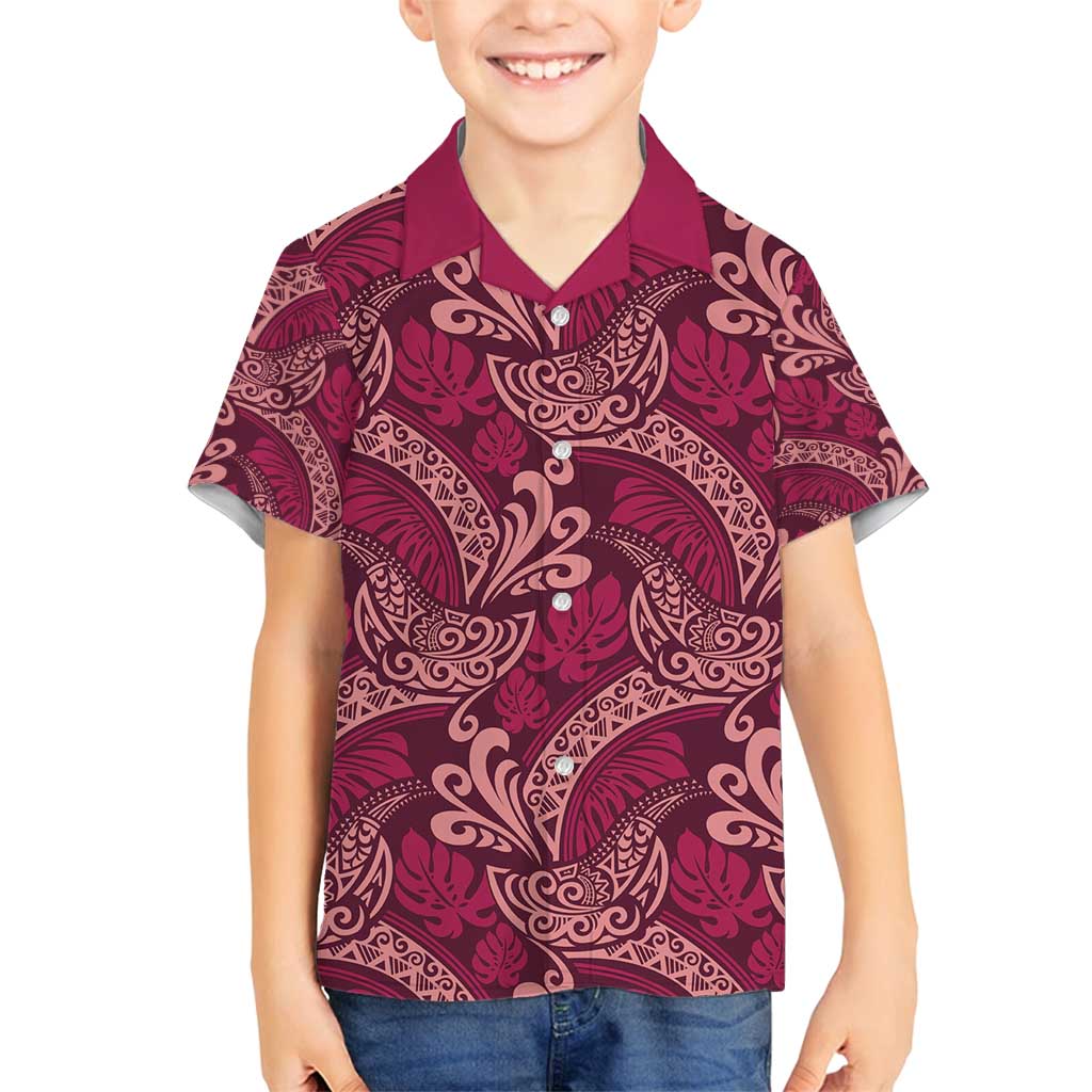 Sweet Pink Monstera Family Matching Tank Maxi Dress and Hawaiian Shirt Polynesian Tribal Pattern LT01 Son's Shirt Pink - Polynesian Pride