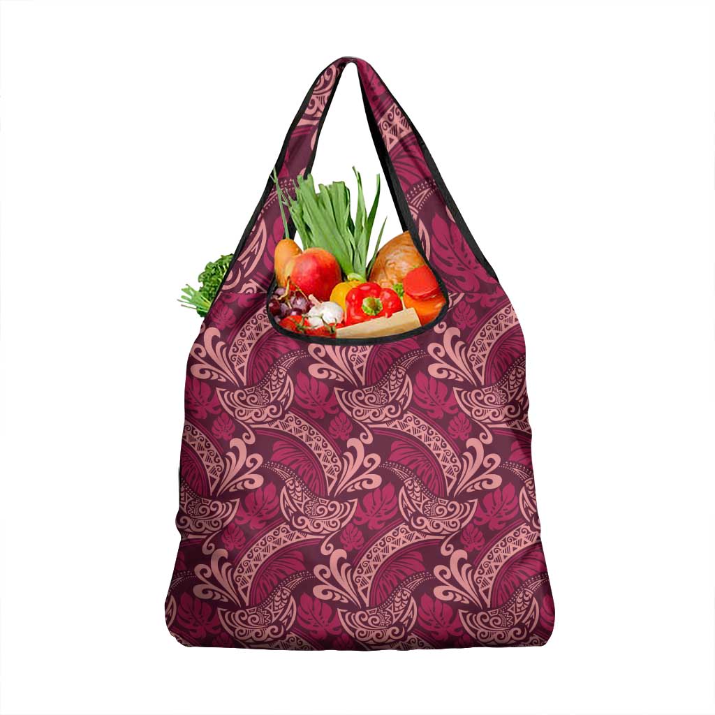 Sweet Pink Monstera Grocery Bag Polynesian Tribal Pattern LT01 1-pack One Size Pink - Polynesian Pride