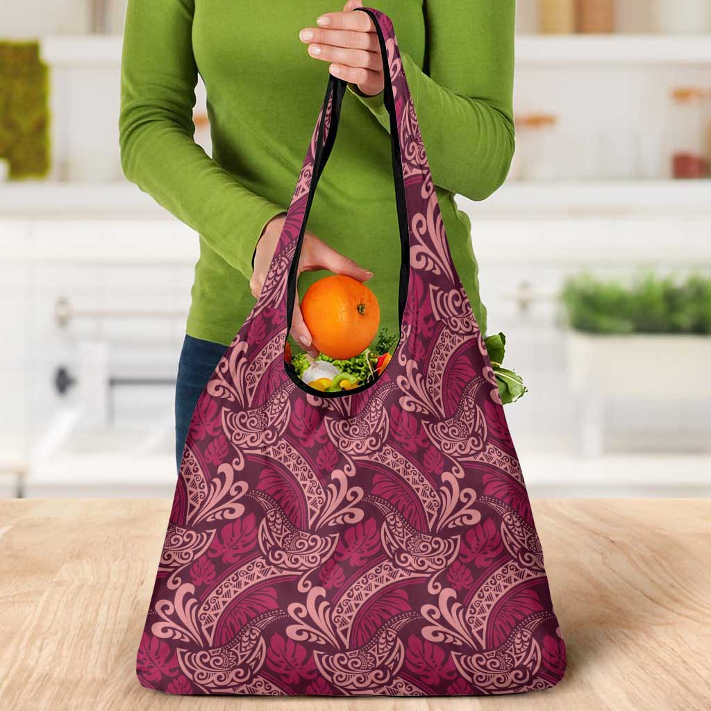 Sweet Pink Monstera Grocery Bag Polynesian Tribal Pattern LT01 - Polynesian Pride