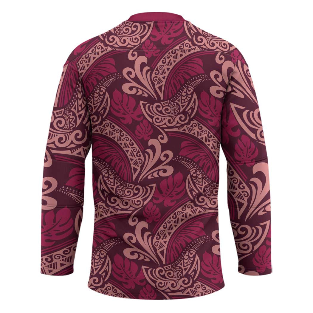 Sweet Pink Monstera Hockey Jersey Polynesian Tribal Pattern - Polynesian Pride