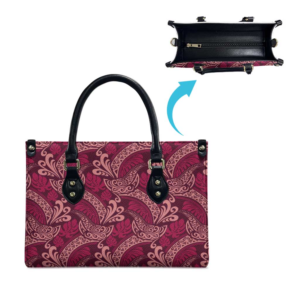Sweet Pink Monstera Leather Bag Polynesian Tribal Pattern - Polynesian Pride
