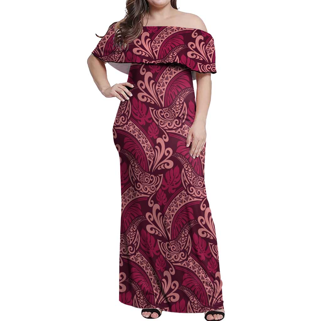 Sweet Pink Monstera Off Shoulder Maxi Dress Polynesian Tribal Pattern LT01 Women Pink - Polynesian Pride