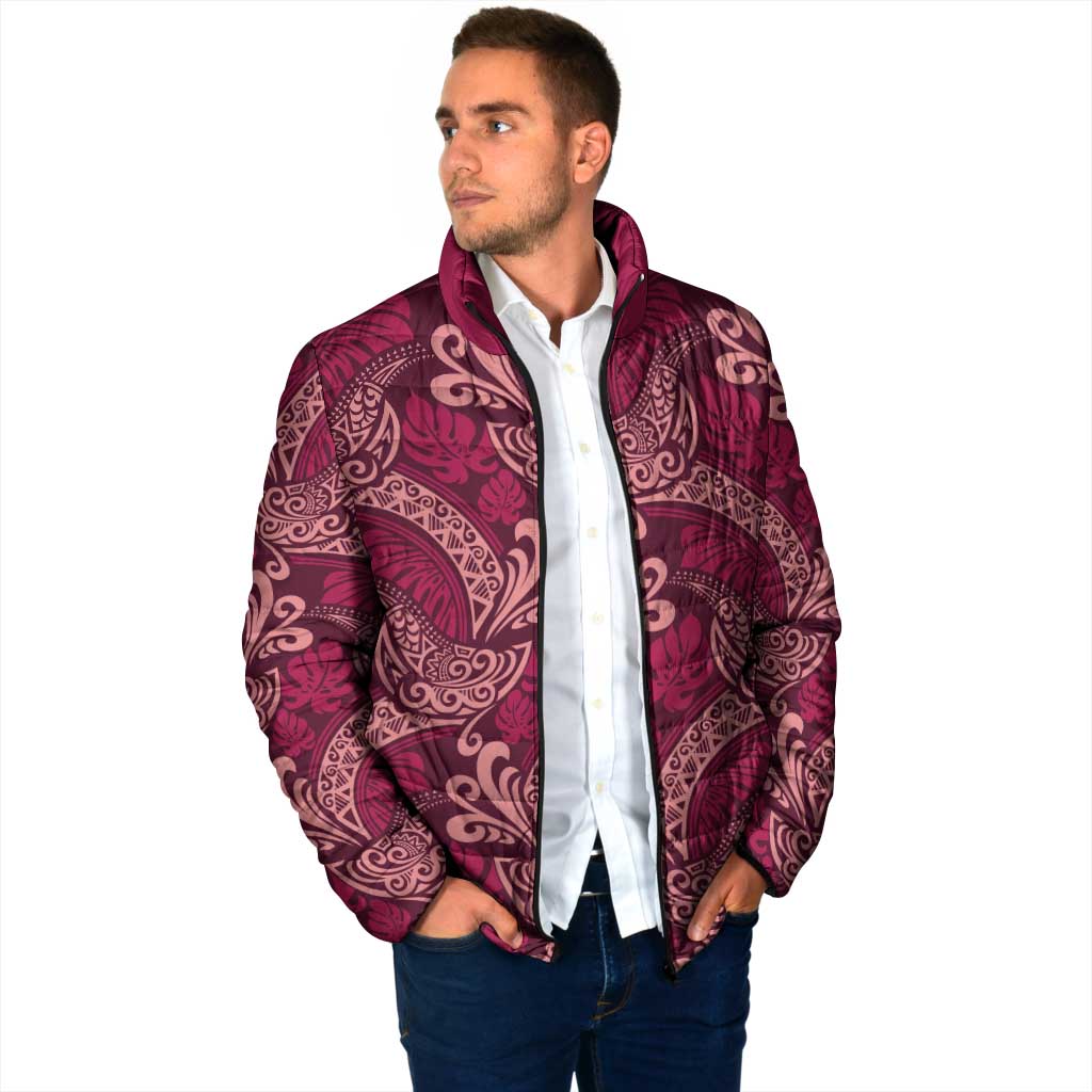 Sweet Pink Monstera Padded Jacket Polynesian Tribal Pattern LT01 - Polynesian Pride