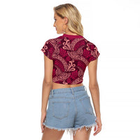 Sweet Pink Monstera Raglan Cropped T Shirt Polynesian Tribal Pattern - Polynesian Pride