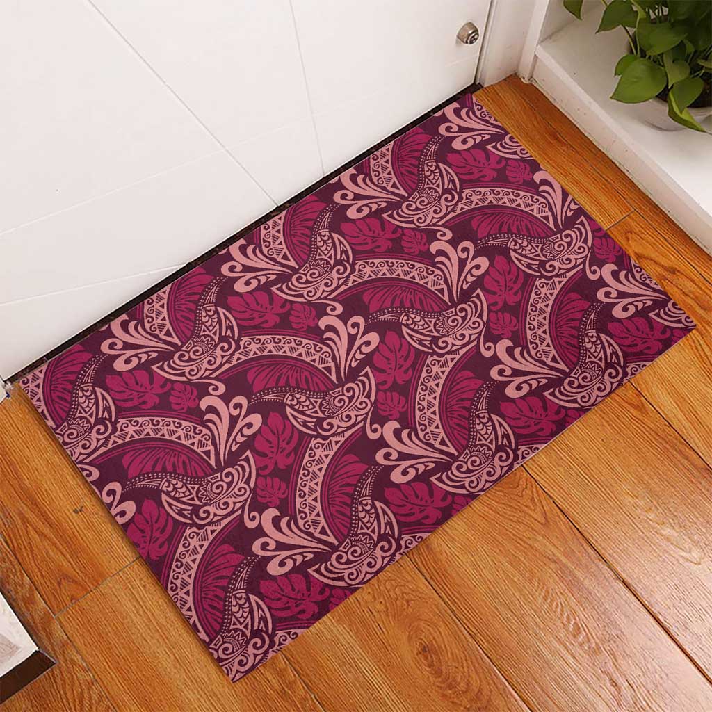 Sweet Pink Monstera Rubber Doormat Polynesian Tribal Pattern - Polynesian Pride